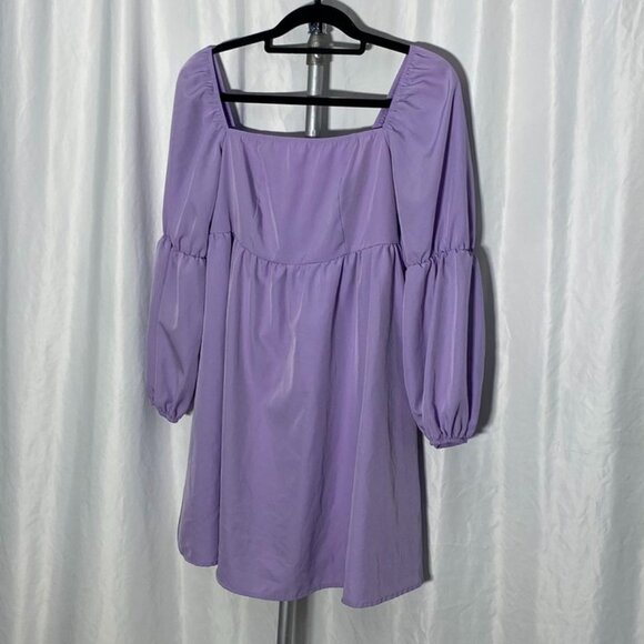 NEW XLURA Lavender Puff Sleeve Smocked Mini Dress Square Neck L - Picture 2 of 15